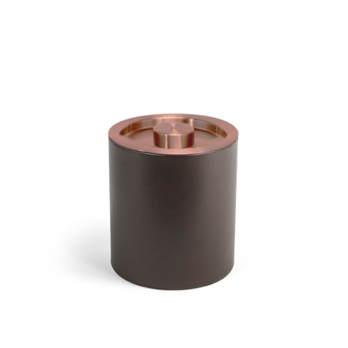 London Ice Bucket 2 Quart Round, Brown with Rose Gold Lid